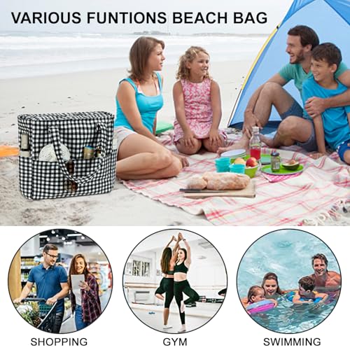 Beach Bags for Women (Black White Checkered-1)