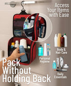 D&D Wanderlust Hanging Travel Toiletry Bag for Women & Men (Red)