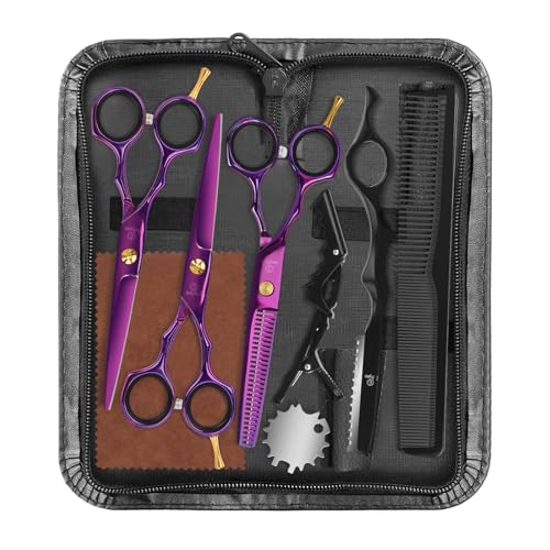 ETHTXE 9Pcs Professional Hair Scissors Set (3-scissors set / Purple)
