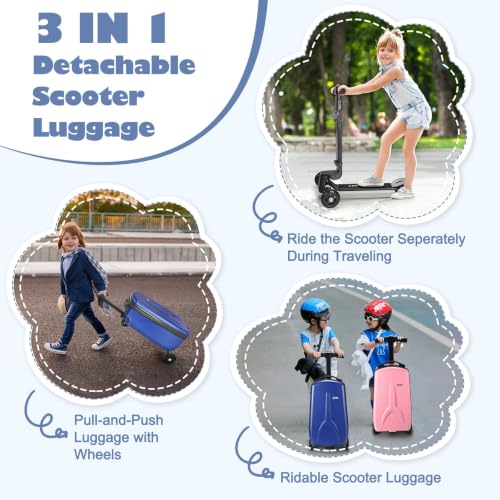 Scooter Suitcase for Kids Detachable & Foldable Carry On Suitcase (Blue)