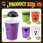 48 Sets 8 oz Halloween Disposable Coffee Cups with Lids and Sleeves (Monster)