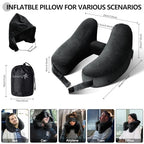 Neck Pillow for Travel Inflatable Airplane Pillow Comfortably Supports Head (Dark Black)