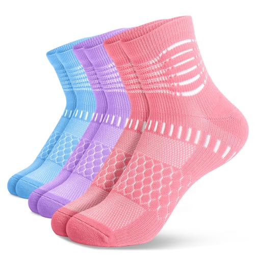 Ankle Compression Socks Women Men Plantar Fasciitis Relief 3 Pairs (Medium / Pink+purple+blue(3 Pairs))