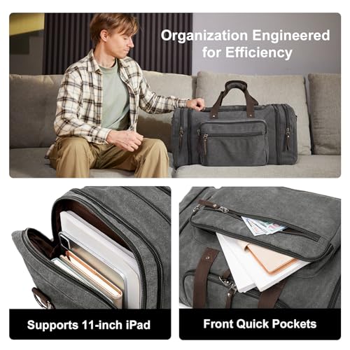 Large Canvas Duffle Bag for Travel (Grey / 55L)