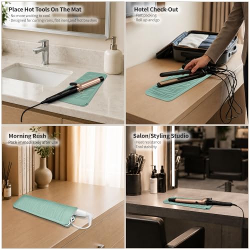 Silicone Heat Resistant Travel Mat Pouch for Hair Straighteners (1 Pack / Iceberg Green)