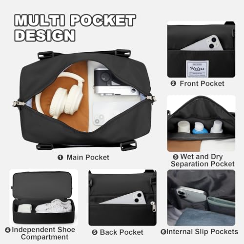 Travel Duffle Bag Expandable Overnight Foldable Carry On Bags for Women (A58-Black / XX-large)