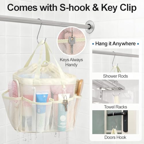 Mesh Shower Caddy Portable with Drawstring (Butter White with Drawstring)