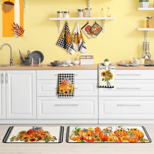 10 Pcs Fall Thanksgiving Pumpkin Kitchen Decor Set Sunflower (Orange / Pumpkin)