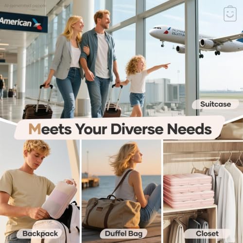 8 Set Compression Packing Cubes for Travel Essentials (Beige(Makeup Bag) / 8 set)