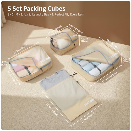 Packing Cubes for Travel 5 Set Vanilla Cream (Vanilla Cream / 5PCS)