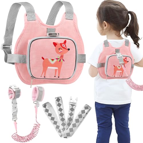 Toddler Harness Leash + Anti Lost Wrist Link (Baby Pink/Deer)
