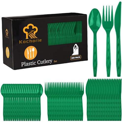360 Pieces Dark Green Plastic Cutlery Set (Dark Green)