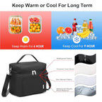 NOL Insulated Lunch Bags for Women Cooler Bag Lightweight Nylon Waterproof Lunch Box For Work (New black / Medium (8 Liters))