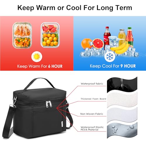 NOL Insulated Lunch Bags for Women Cooler Bag Lightweight Nylon Waterproof Lunch Box For Work (New black / Medium (8 Liters))
