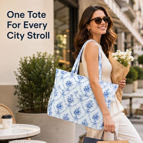 Large Beach Bag for Women (Blue White)