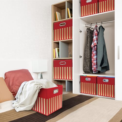 13 Inch Foldable Cube Storage Bins with Handles (3 Pack - 13" x 13" x 13" / Red)