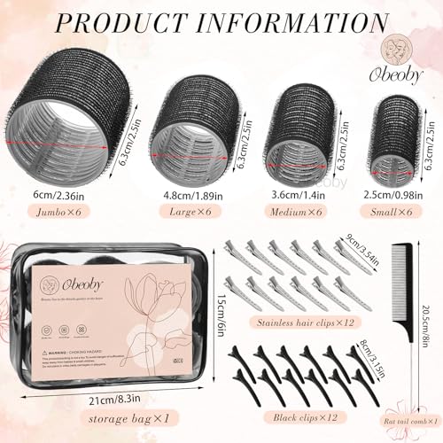 4 Sizes Self Grip Hair Rollers Set (Black)