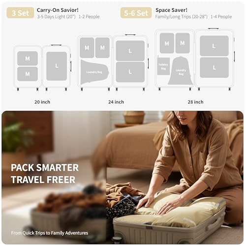 Compression Packing Cubes for Travel (Vanilla Cream / 6PCS)