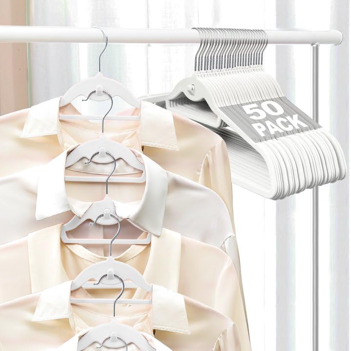 Velvet Felt Stackable Hangers 50 Pack (White)