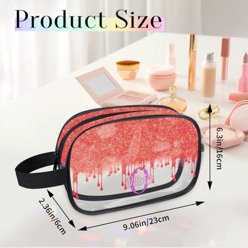 Custom Travel Clear Cosmetic Bag with Name (Red B)