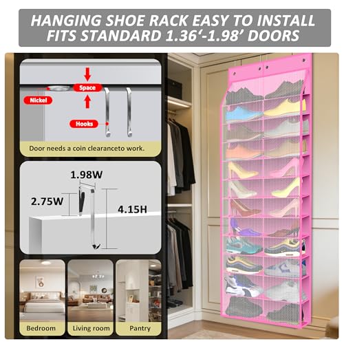 24 Pair Over Door Shoe Organizer for Family & Kids (12-Tier / 24 Rose Quartz)