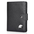 Polare Luxury RFID Blocking Leather Passport Holder Travel Wallet For Men and Women (Black with AirTag Slot(Snap Version))