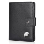 Polare Luxury RFID Blocking Leather Passport Holder Travel Wallet For Men and Women (Black with AirTag Slot(Snap Version))
