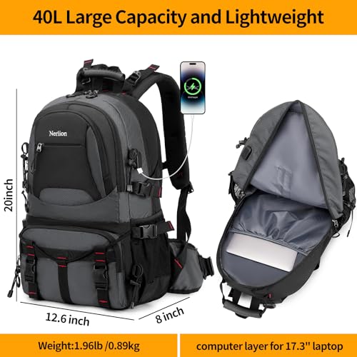 Nerlion 40L Hiking Backpack Travel Backpack for Men Women Camping Waterproof Outdoor Hiking Daypack Lightweight Backpack (A7- Dark Gray)