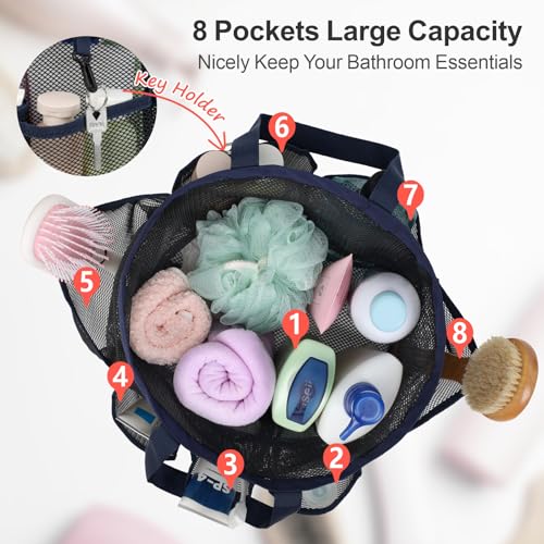 Mesh Shower Caddy Portable with Drawstring (Dark Blue with Drawstring)