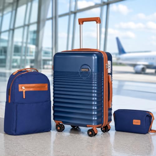Carry On Luggage 22x14x9 Airline Approved Suitcase with Wheels (Dark Blue / 3 Piece Sets (20/BP/TB))