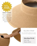 Womens Sun Hat with Ponytail Hole Wide Brim Beach Straw Visor Khaki (Medium / Khaki)