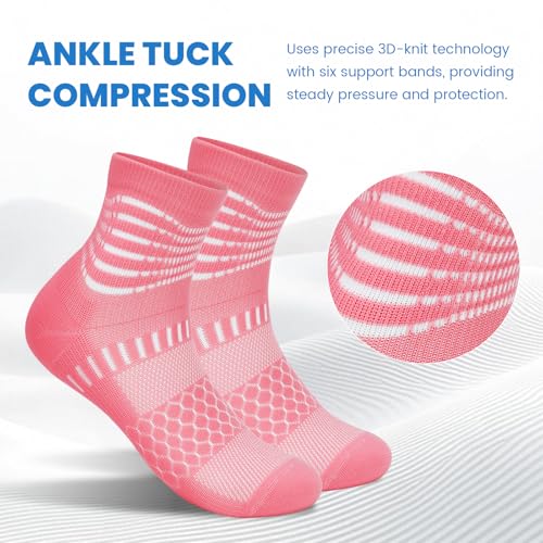 Ankle Compression Socks Women Men Plantar Fasciitis Relief 3 Pairs (Medium / Pink+purple+blue(3 Pairs))
