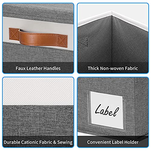 6 Pack Fabric Storage Bins with Lid (Large-6 Pack / Grey with White)