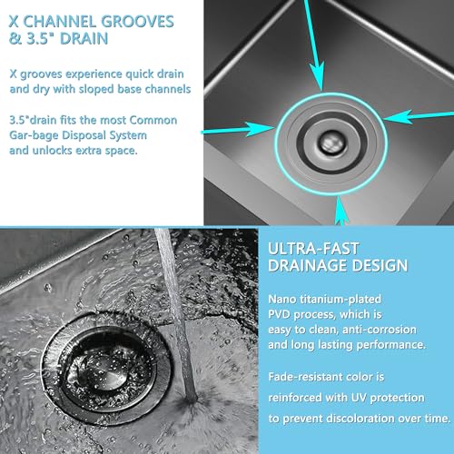13x15x9 inch Drop in Bar Sink Gunmetal Black 18 Gauge T304 Stainless Steel (13x15x9 inch Black)