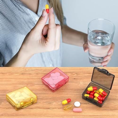 Small Pill Case Travel Pill Box Cute Pill Organizer for Purse Portable Daily Medicine Organizer 1 Compartment Pill Holder for Vitamins (Square Box 4pcs)