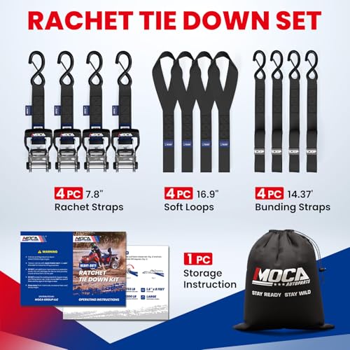MOCA Heavy Duty Ratchet Straps Tie Down 4 Pack 1.6" x 15ft (Black / 15ft)