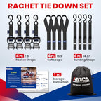 MOCA Heavy Duty Ratchet Straps Tie Down 4 Pack 1.6" x 15ft (Black / 15ft)