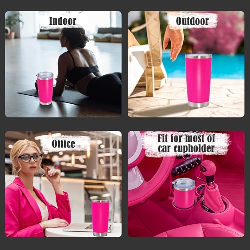 20oz Tumbler Insulated Coffee Tumblers with Lid Stainless Steel Hot Pink 8P (Hot Pink)