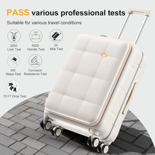24 Inch Checked Luggage Hardside Suitcase Top Opening Suitcases (24 Inch / Cream)