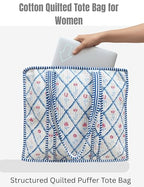100% Cotton Quilted Tote Bag For Women (Icewind Botton Red Print)