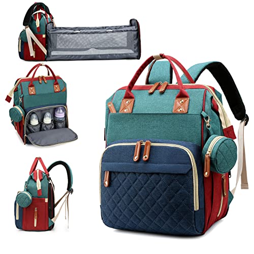 Diaper Bag Backpack with Changing Station (Green-blue-red)