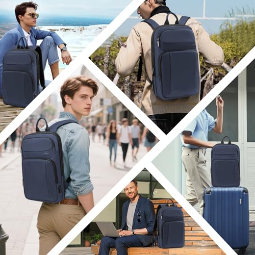 Backpack for Men Slim & Expandable Travel Laptop Backpack with USB Charging Port Water Resistant Anti (Navy Blue / 17.3”)