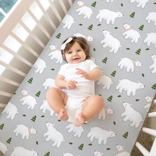 Baby Fitted Crib Sheets (Elephants&bears / 52X28 Inch)