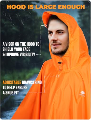 Hooded Rain Poncho for Adult Waterproof Lightweight Raincoat (X Orange)