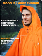 Hooded Rain Poncho for Adult Waterproof Lightweight Raincoat (X Orange)