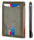 RFID Blocking Slim Bifold Genuine Leather Minimalist Front Pocket Wallets for Men with Money Clip Thin Mens (Salted Green 1.0)