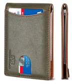 RFID Blocking Slim Bifold Genuine Leather Minimalist Front Pocket Wallets for Men with Money Clip Thin Mens (Salted Green 1.0)