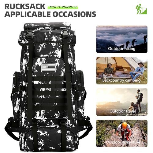 70L Camping Hiking Backpack Tactical Backpack Military Molle Rucksack Backpack for Outdoor (Black Lighting)