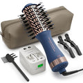 Dual Voltage Travel Hair Dryer Brush (50mm Oval / Prussian Blue&rose Gold)