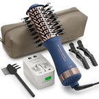 Dual Voltage Travel Hair Dryer Brush (50mm Oval / Prussian Blue&rose Gold)